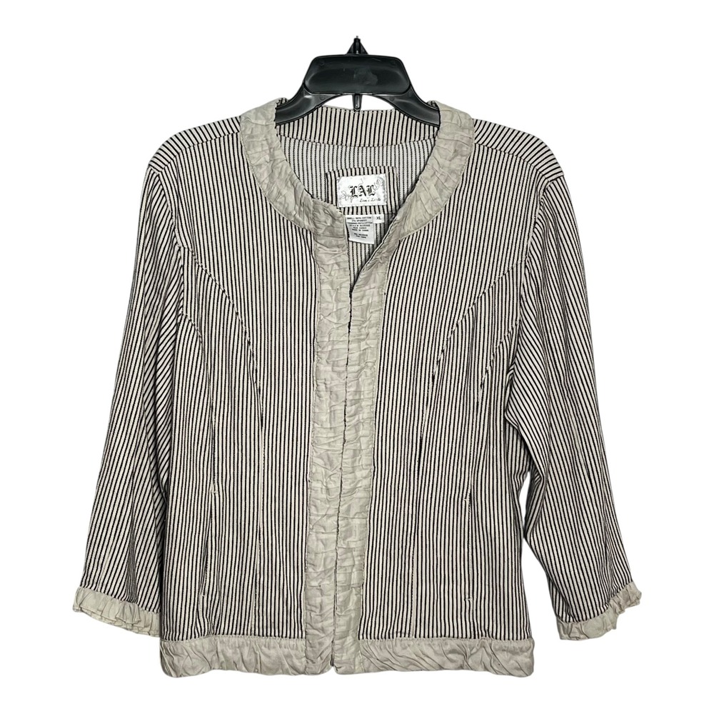 Live a Little LAL Striped Ruffle Trim Hook Eye Jacket Black‎ Cream XL RS25985